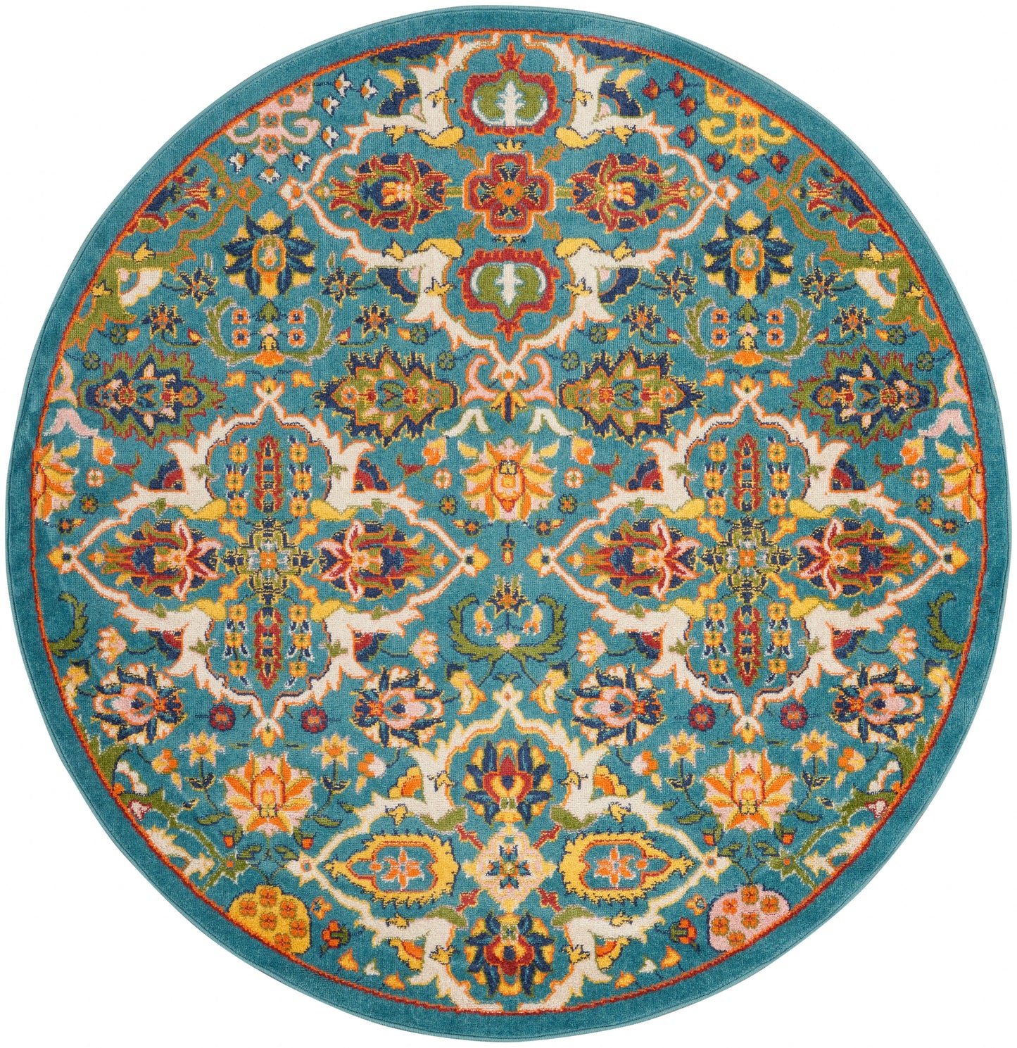 Nourison Allur 5'3" x Round Turquoise Ivory Bohemian Indoor Rug