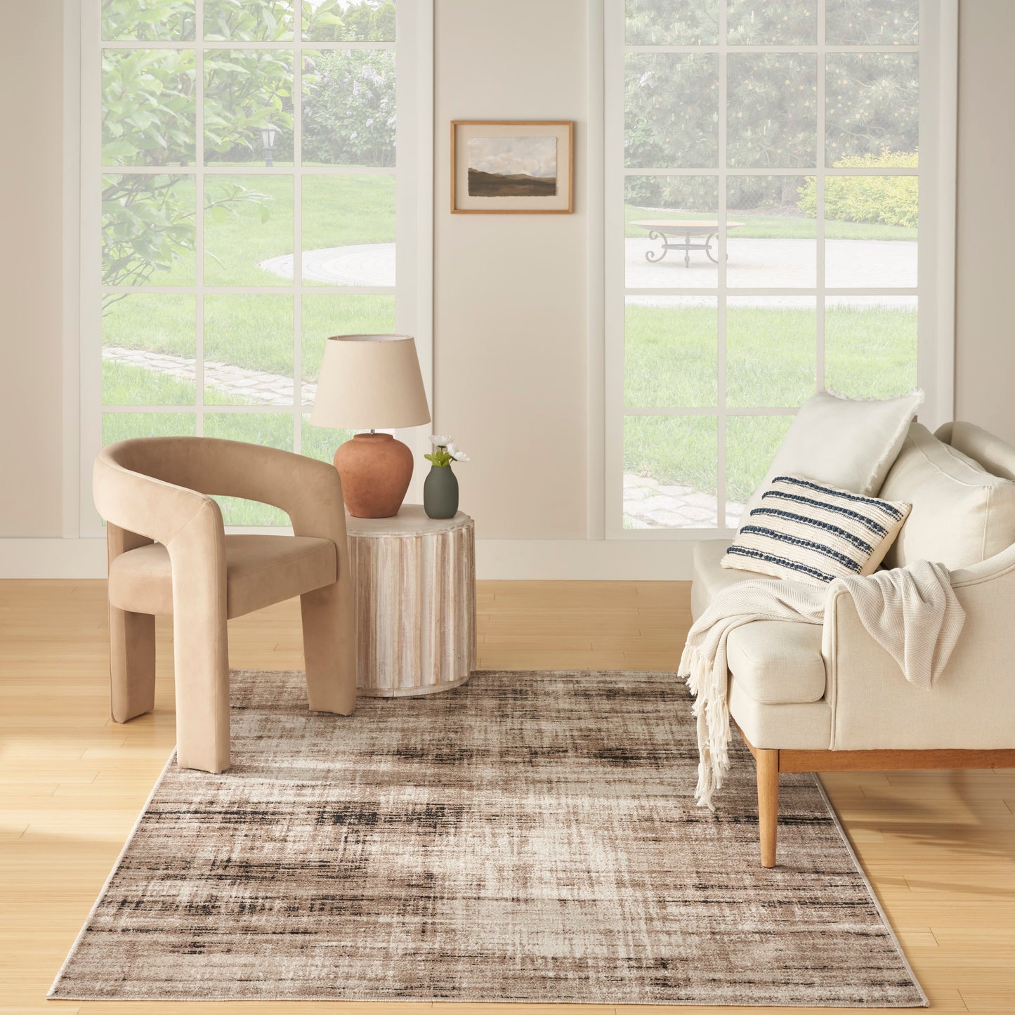 Nourison Washable Decor 5'3" x 7' Ivory Mocha Modern Indoor Rug