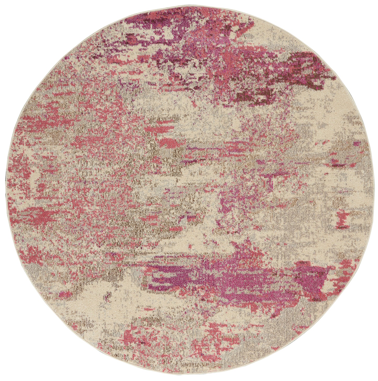 Nourison Celestial 5'3" x Round Ivory/Pink Modern Indoor Rug