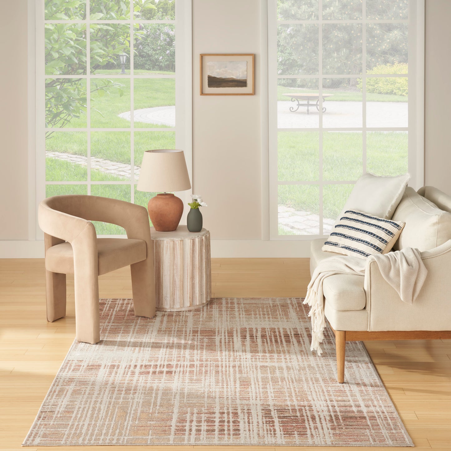 Nourison Washable Decor 5'3" x 7' Beige Peach Modern Indoor Rug