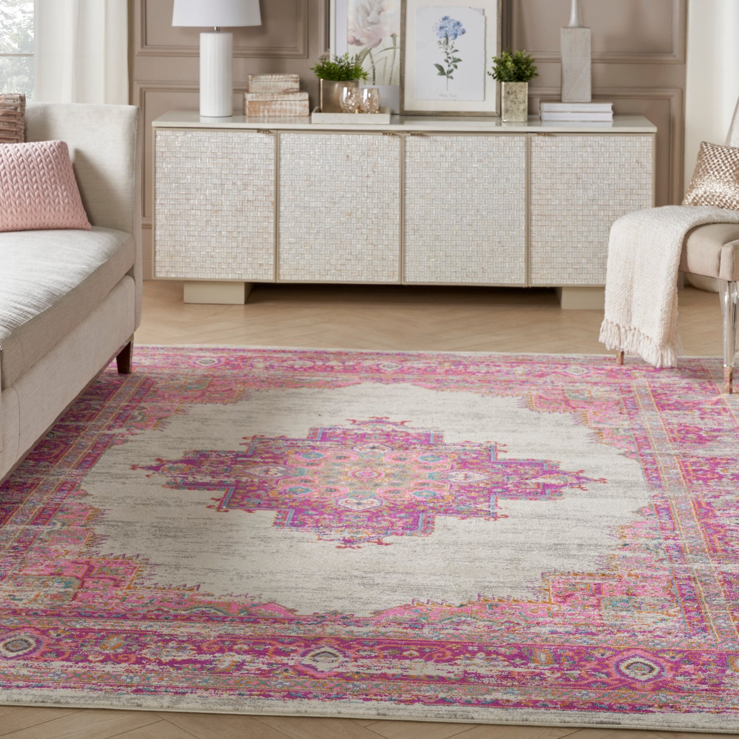 Nourison Passion 8' x 10' Ivory/Fuchsia Bohemian Indoor Rug