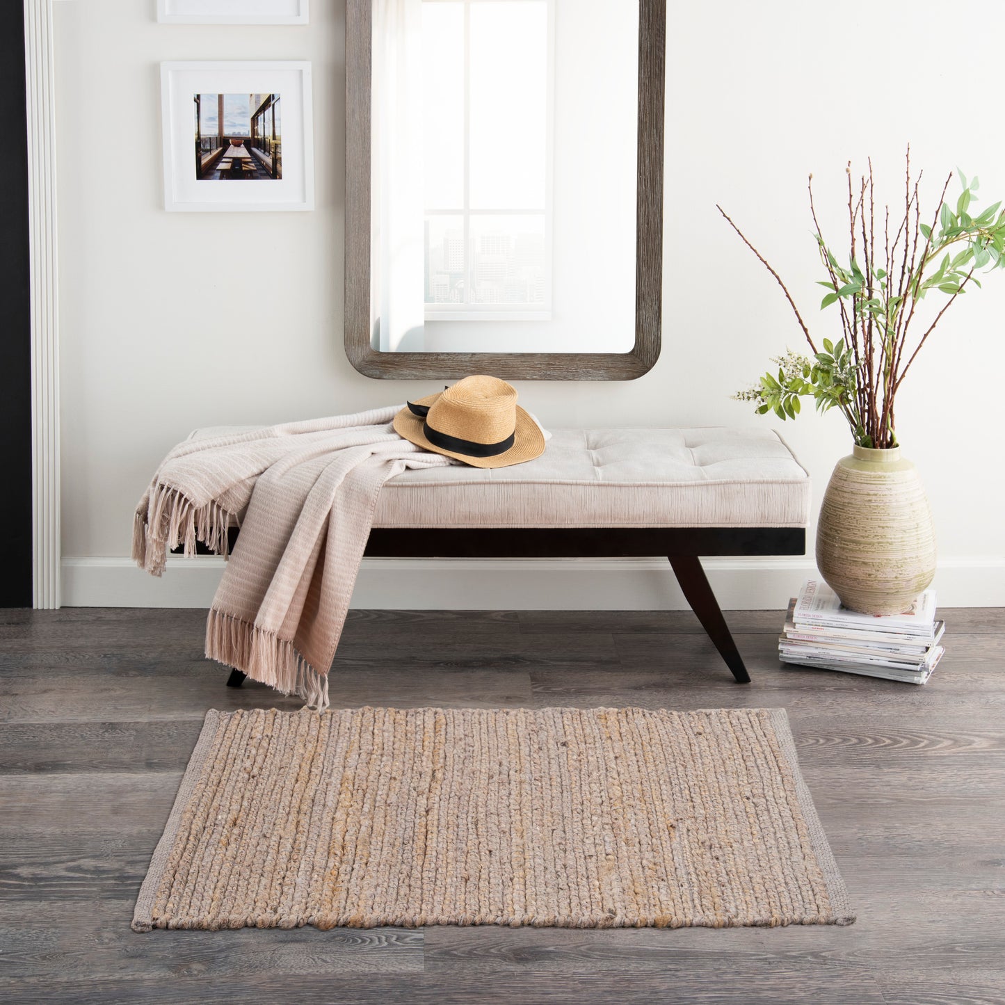 Nourison Natural Jute 2' x 3' Grey Farmhouse Indoor Rug