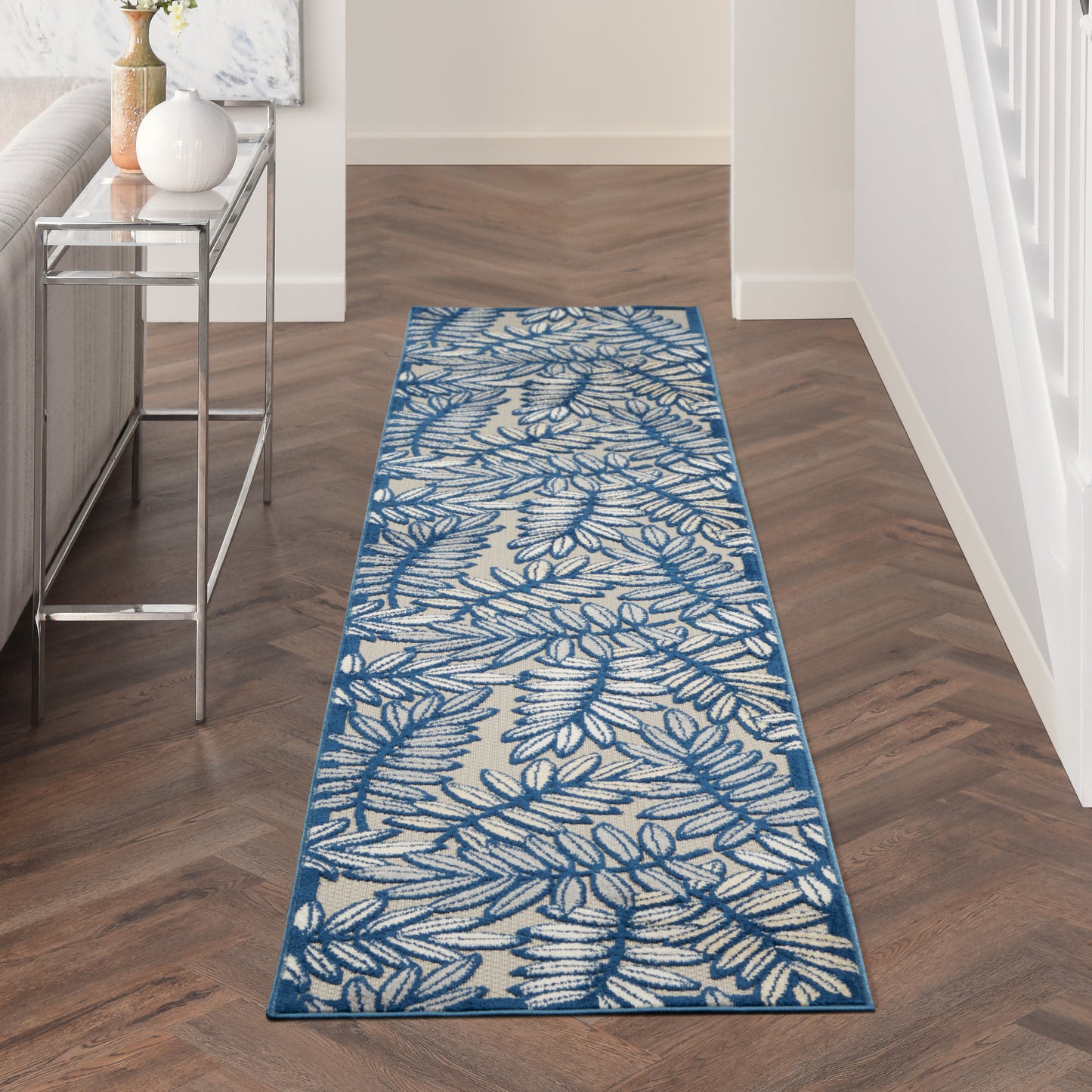 Nourison Aloha 2'3" x 12' Ivory/Navy Tropical Rug