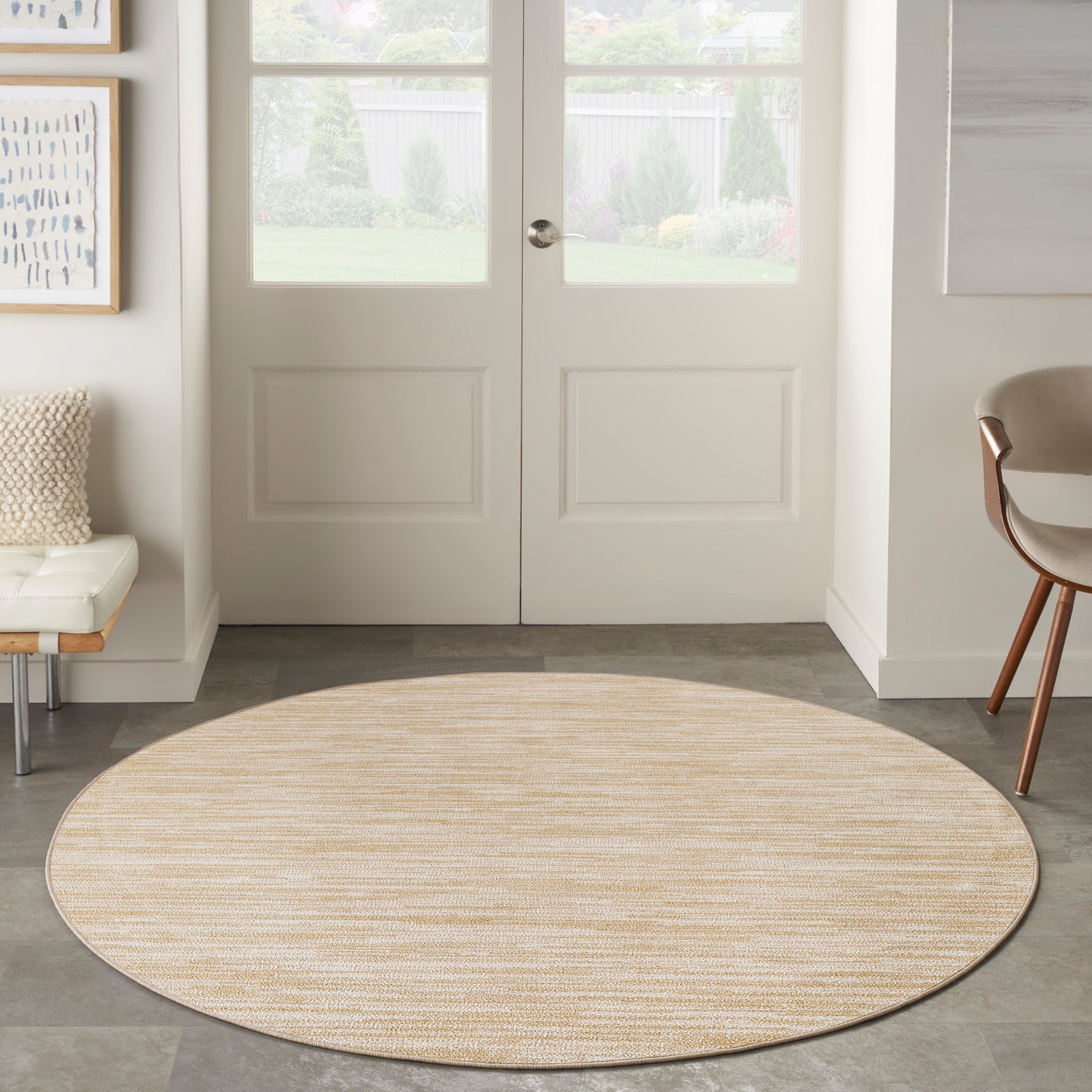 Nourison Nourison Essentials 6' x Round Ivory Gold Outdoor Rug