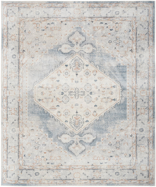 Nourison Astra Machine Washable 7'10" x 10' Light Blue Vintage Indoor Rug