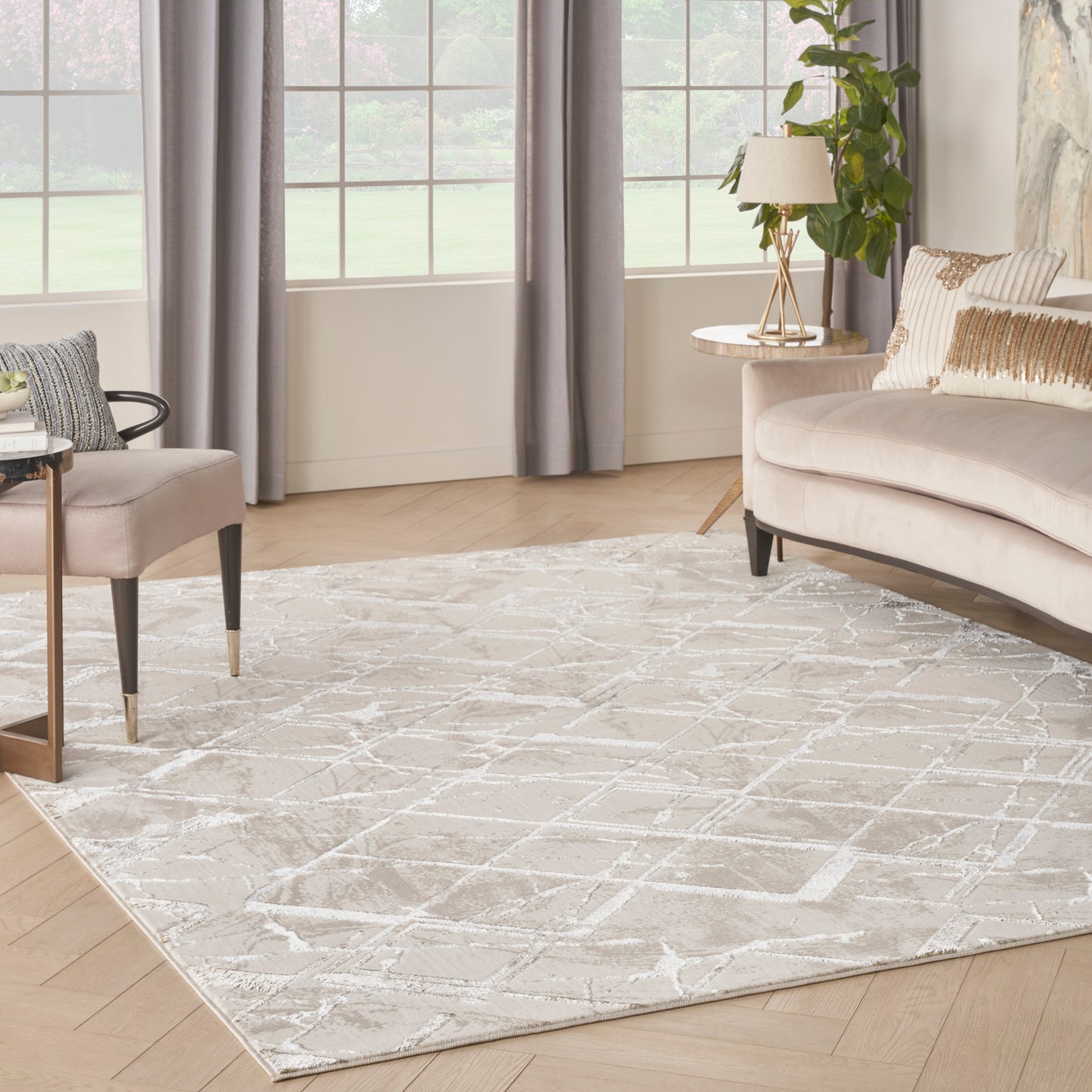 Nourison Glitz 9' x 12' Ivory/Grey Modern Indoor Rug