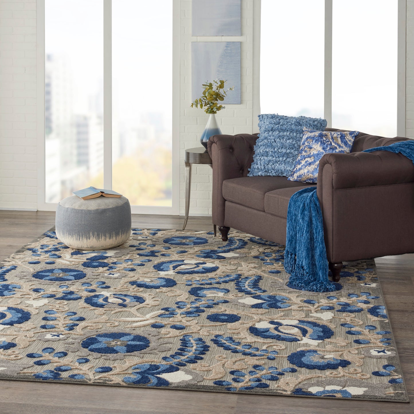 Nourison Aloha 7'10" x 10'6" Natural Blue Farmhouse Rug