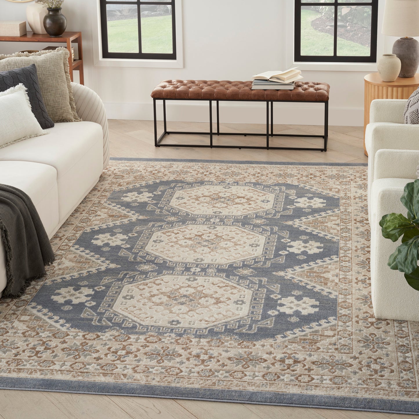 Nourison Serenity Home 7'10" x 9'10" Ivory Blue Vintage Indoor Rug