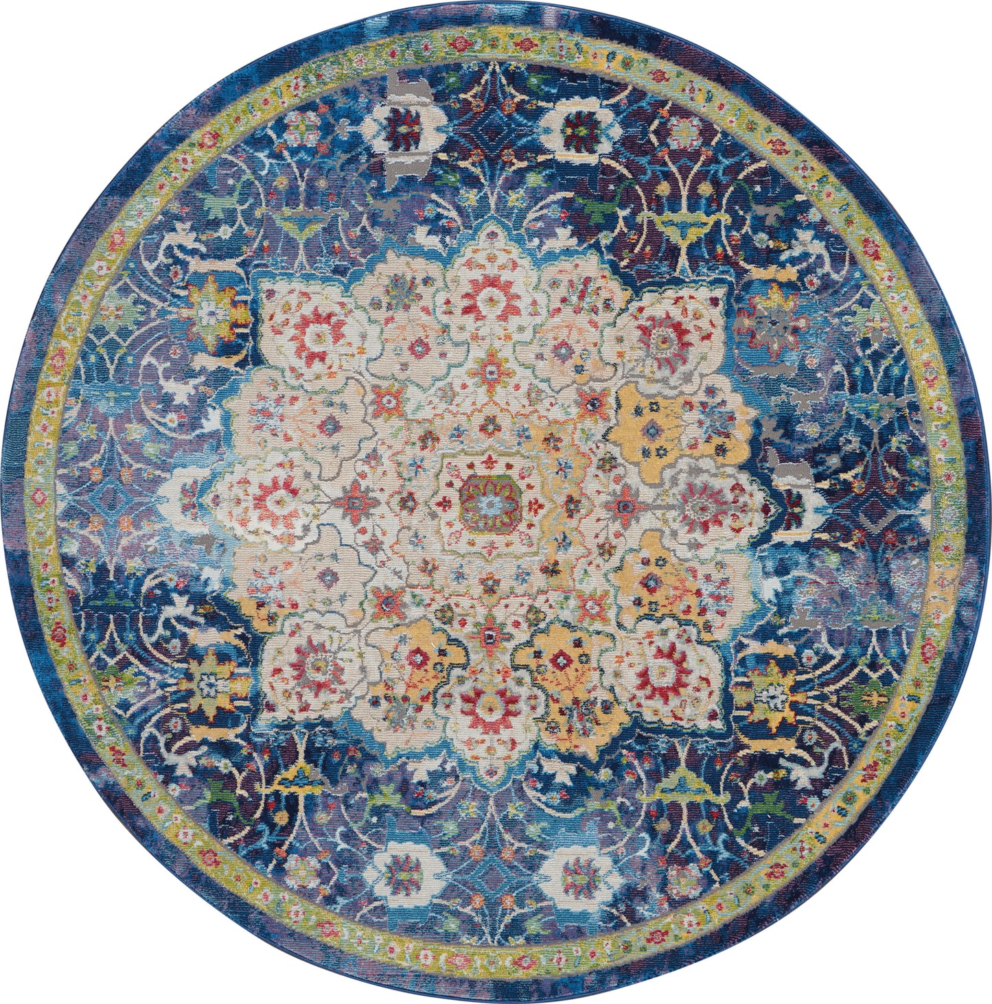 Nourison Ankara Global 6' x Round Blue Vintage Indoor Rug