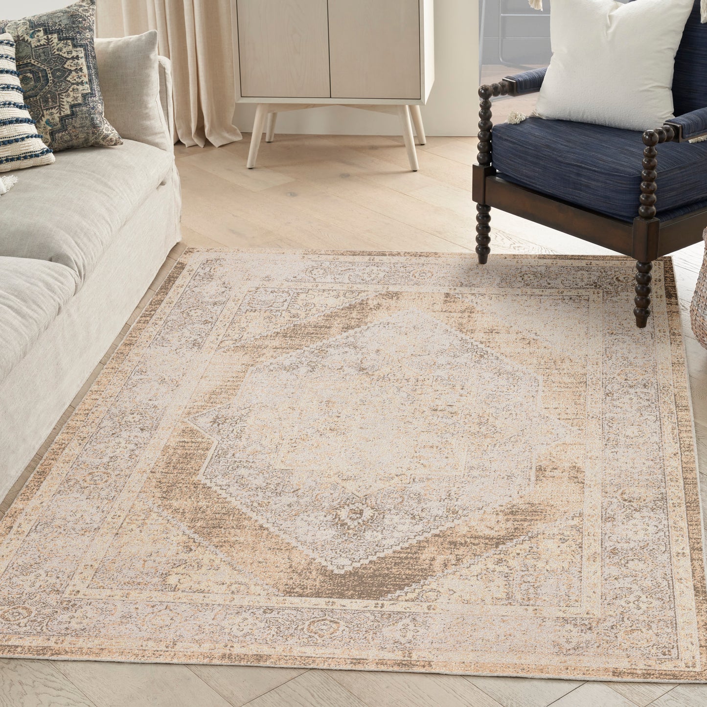 Nourison Astra Machine Washable 4' x 6' Beige Vintage Indoor Rug