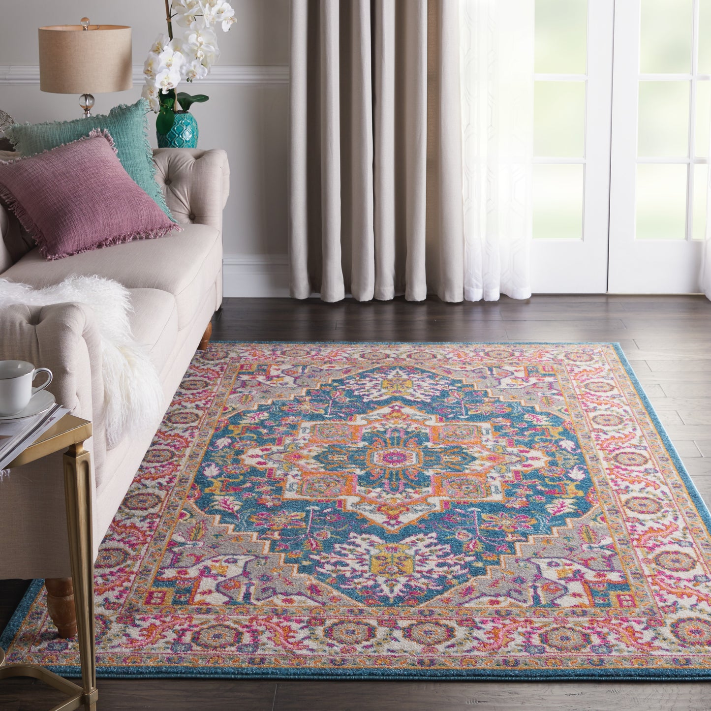 Nourison Passion 5'3" x 7'3" Teal Multicolor Bohemian Indoor Rug