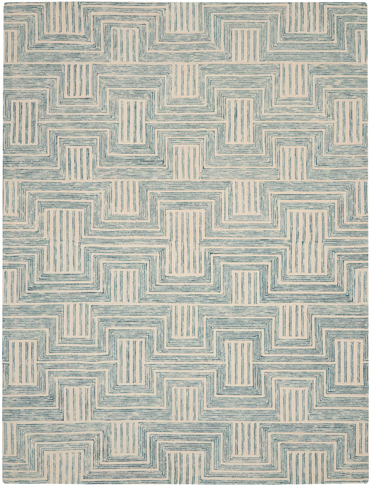 Nourison Interlock 8' x 10'6" Ivory/Turquoise Modern Indoor Rug