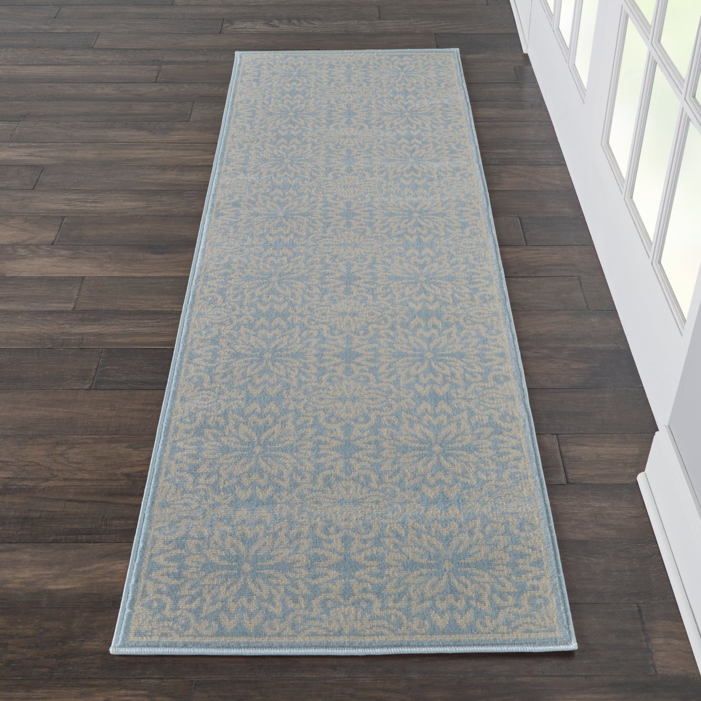 Nourison Jubilant 2'3" x 7'3" Ivory/Light Blue Farmhouse Indoor Rug