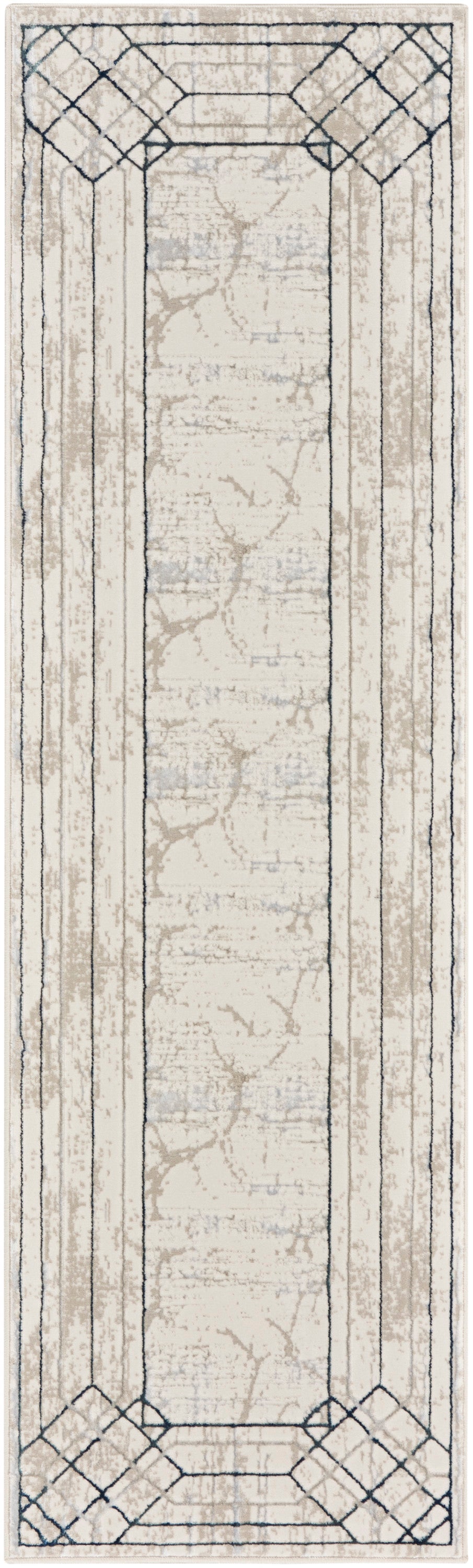 Nourison Glitz 2'3" x 7'6" Ivory/Taupe Mid-Century Modern Indoor Rug