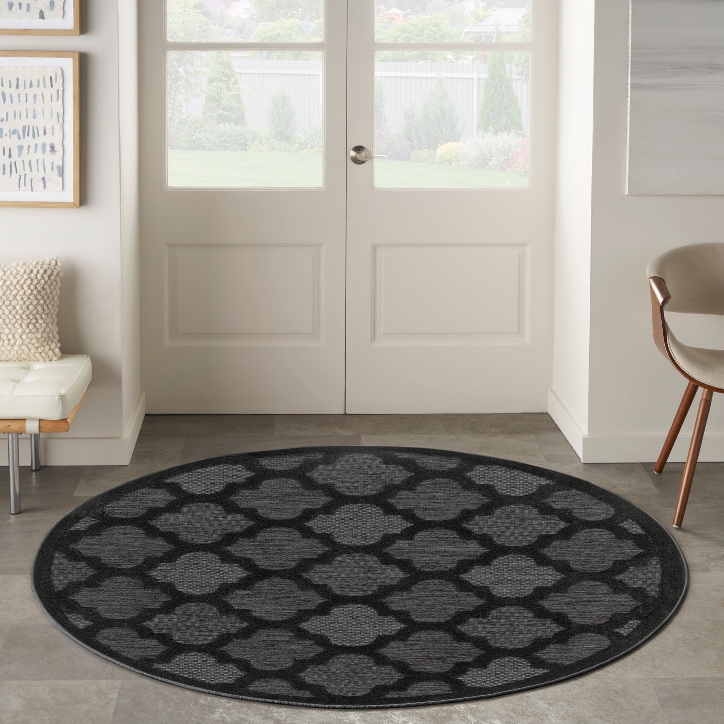 Nourison Easy Care 4' x Round Charcoal Black Modern Rug