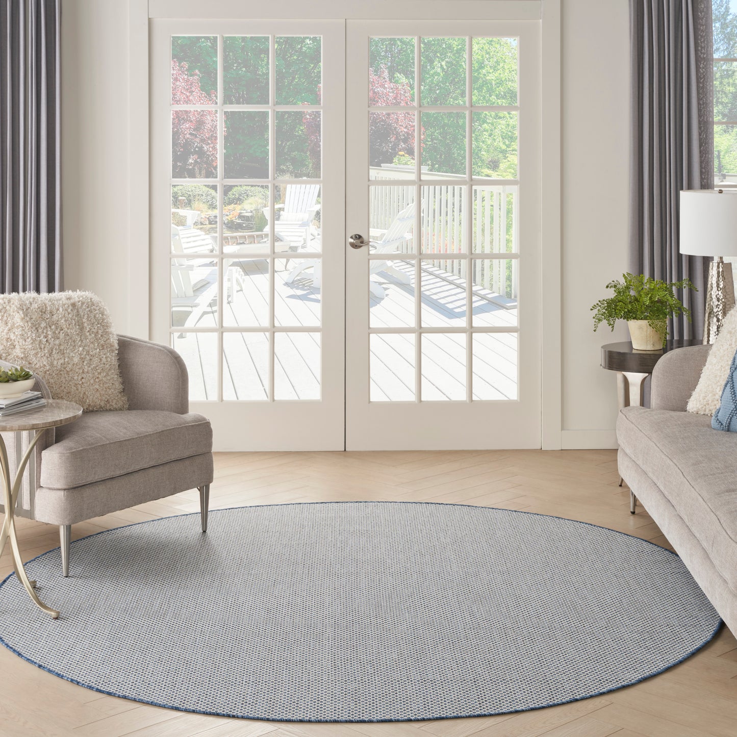 Nourison Courtyard 8' x Round Ivory Blue Modern Rug