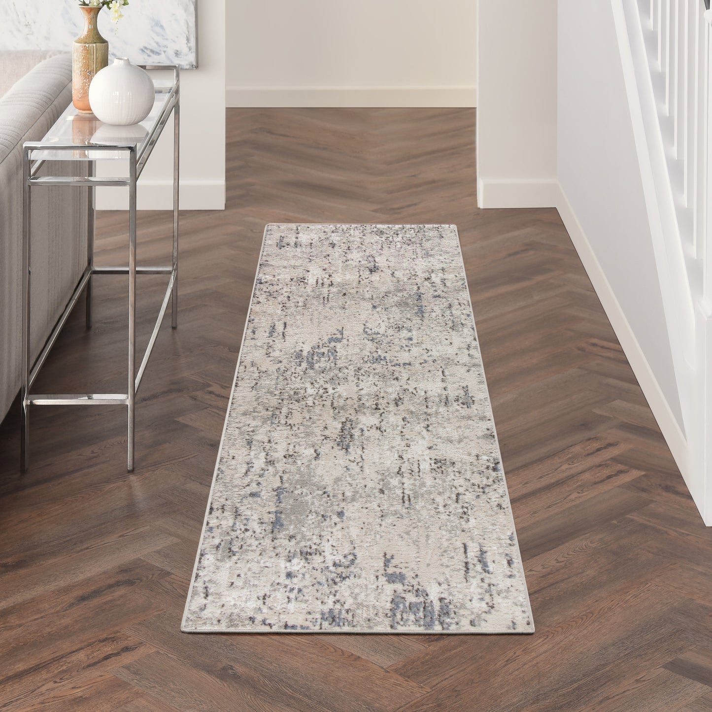 Nourison Quarry 2'2" x 6' Ivory Blue Grey Modern Indoor Rug