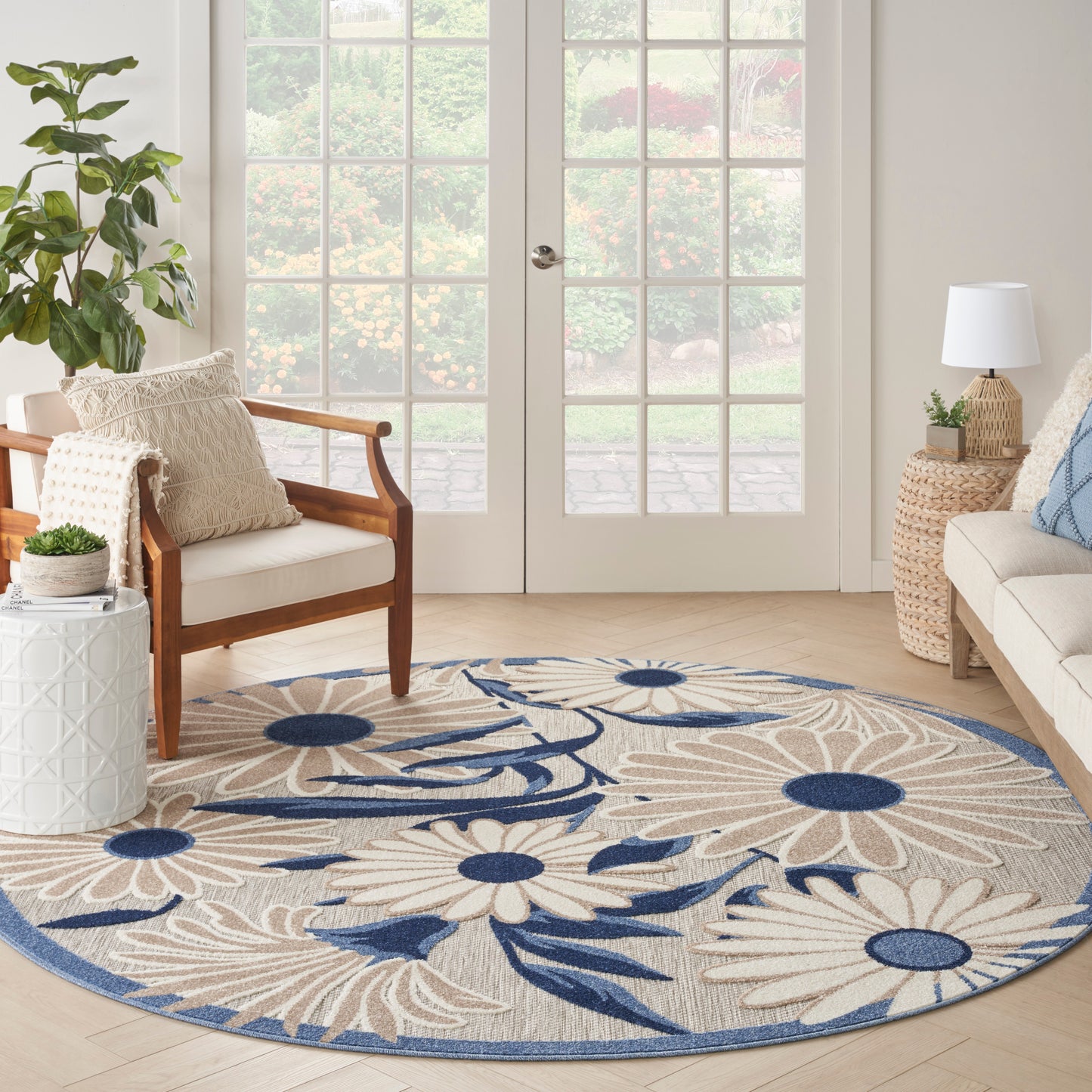 Nourison Aloha 7'10" x Round Blue Grey Contemporary Rug