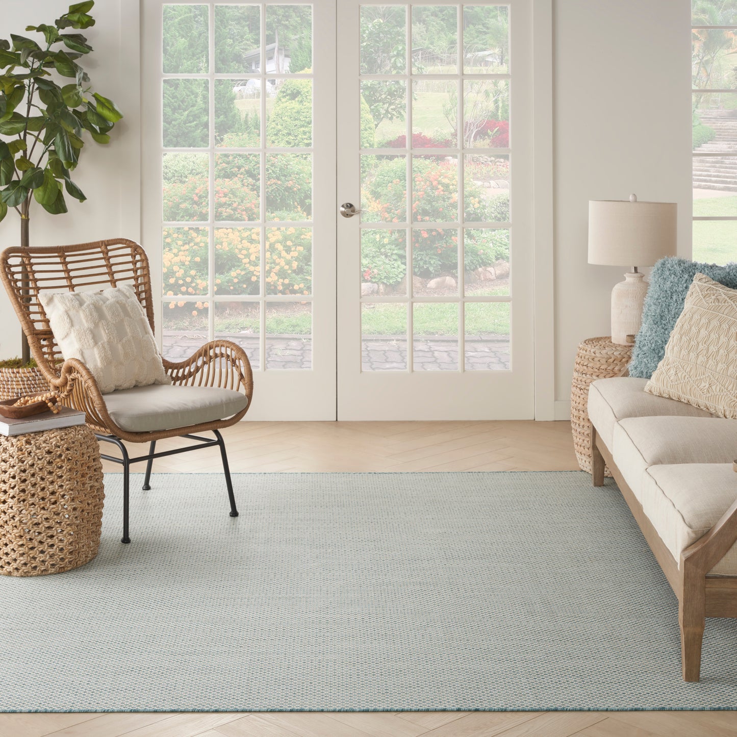 Nourison Courtyard 8' x Square Ivory Aqua Modern Rug