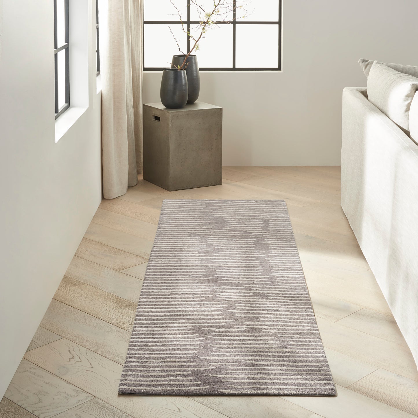 Calvin Klein CK010 Linear 2'3" x 8' Grey Modern Indoor Rug