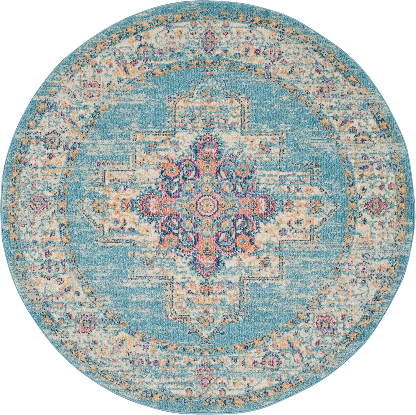 Nourison Passion 5' x Round Light Blue Bohemian Indoor Rug