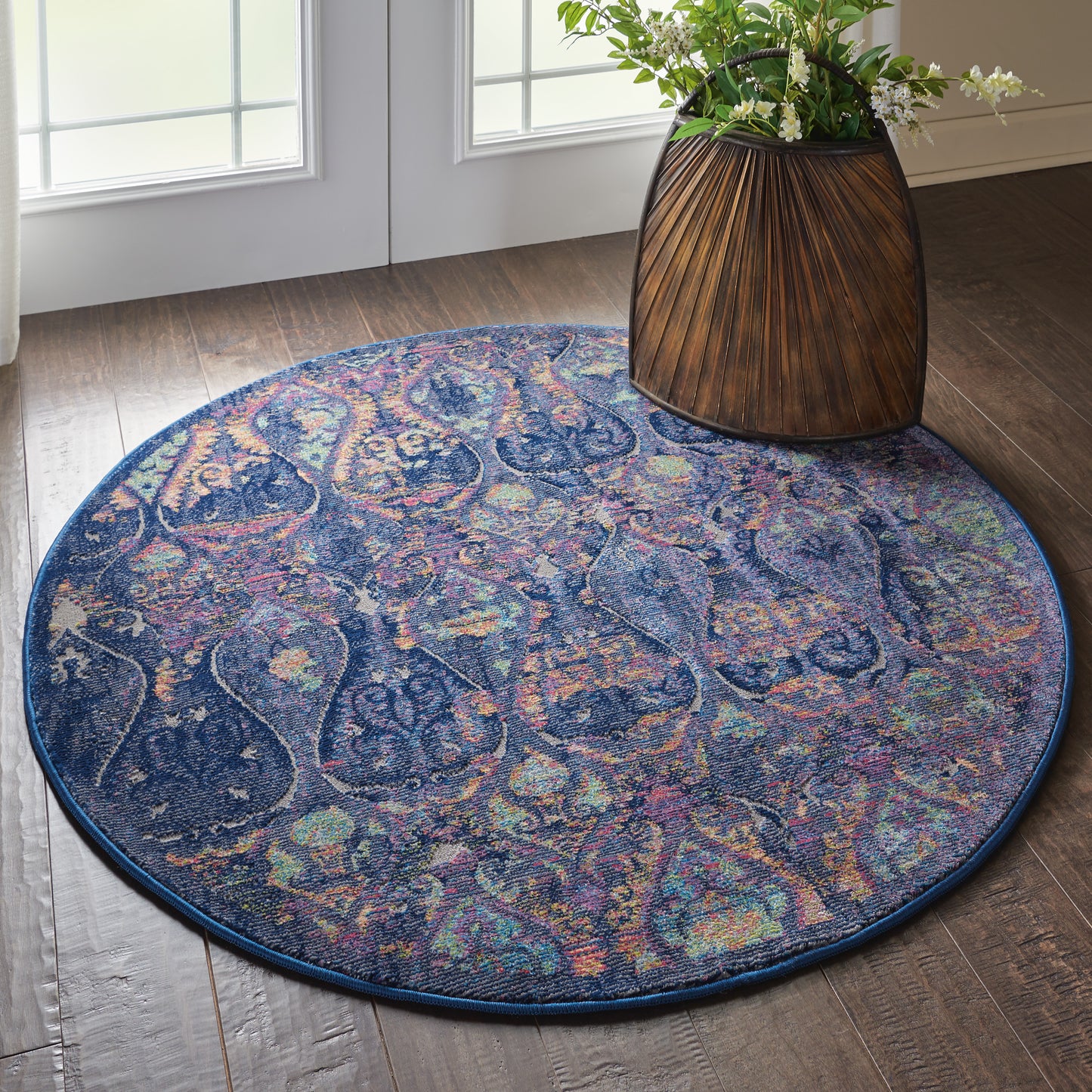 Nourison Ankara Global 4' x Round Navy Multicolor Bohemian Indoor Rug