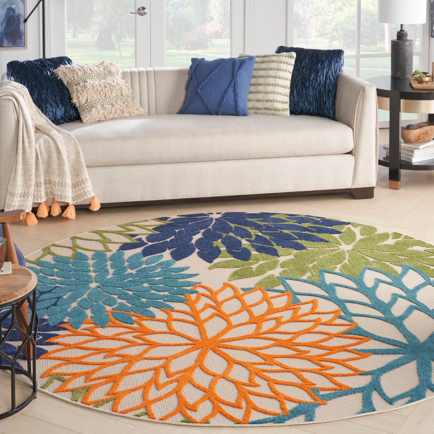 Nourison Aloha 7'10" x Round Multicolor Tropical Rug