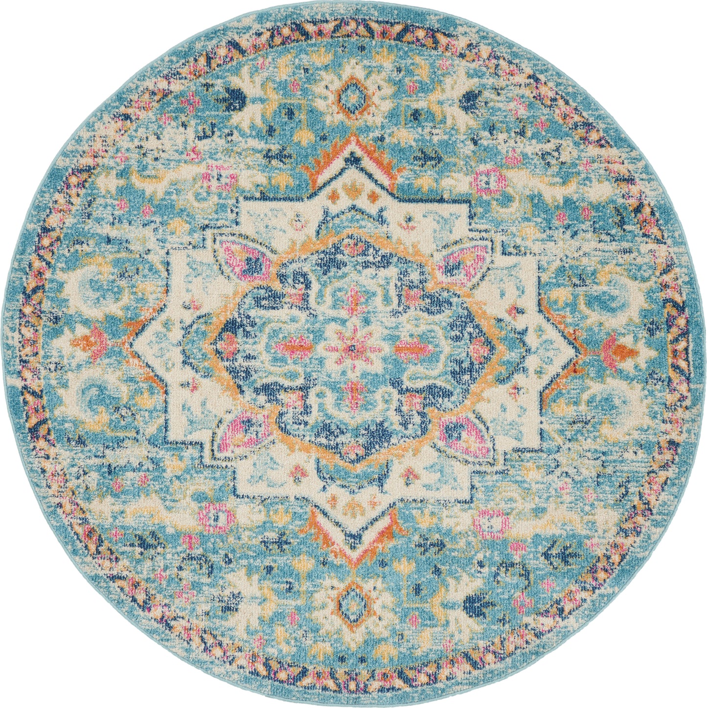 Nourison Passion 5' x Round Ivory/Light Blue Bohemian Indoor Rug