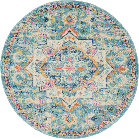 Nourison Passion 5' x Round Ivory/Light Blue Bohemian Indoor Rug