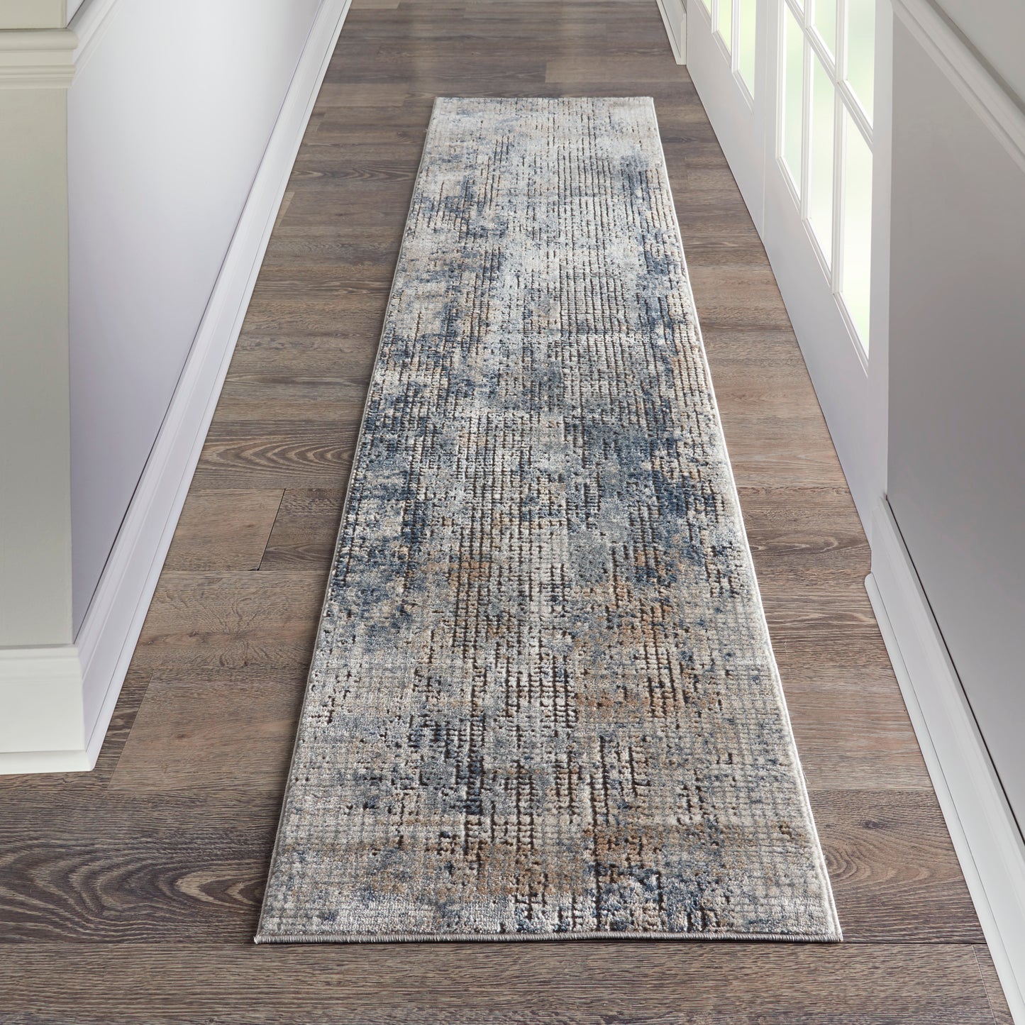 Nourison Quarry 2'2" x 10' Blue Beige Modern Indoor Rug