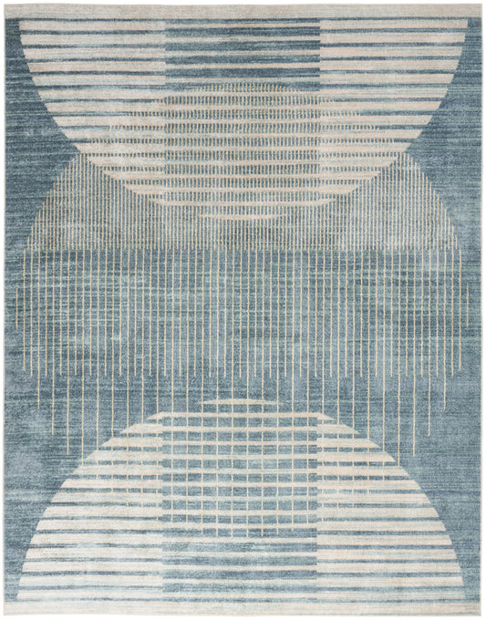 Nourison Astra Machine Washable 9' x 12' Blue Mid-Century Modern Indoor Rug