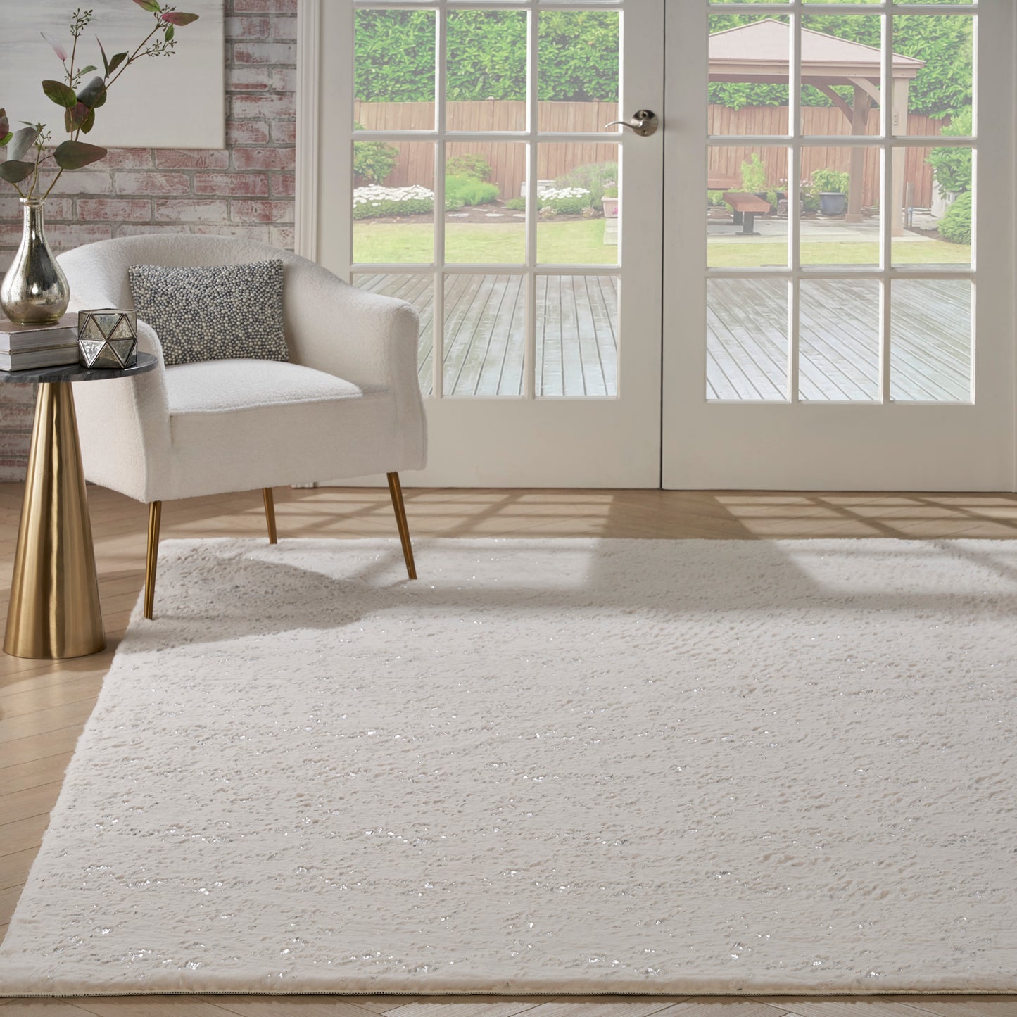 Nourison Cozy Shimmer 7'9" x 9'9" Ivory Silver Glam Indoor Rug