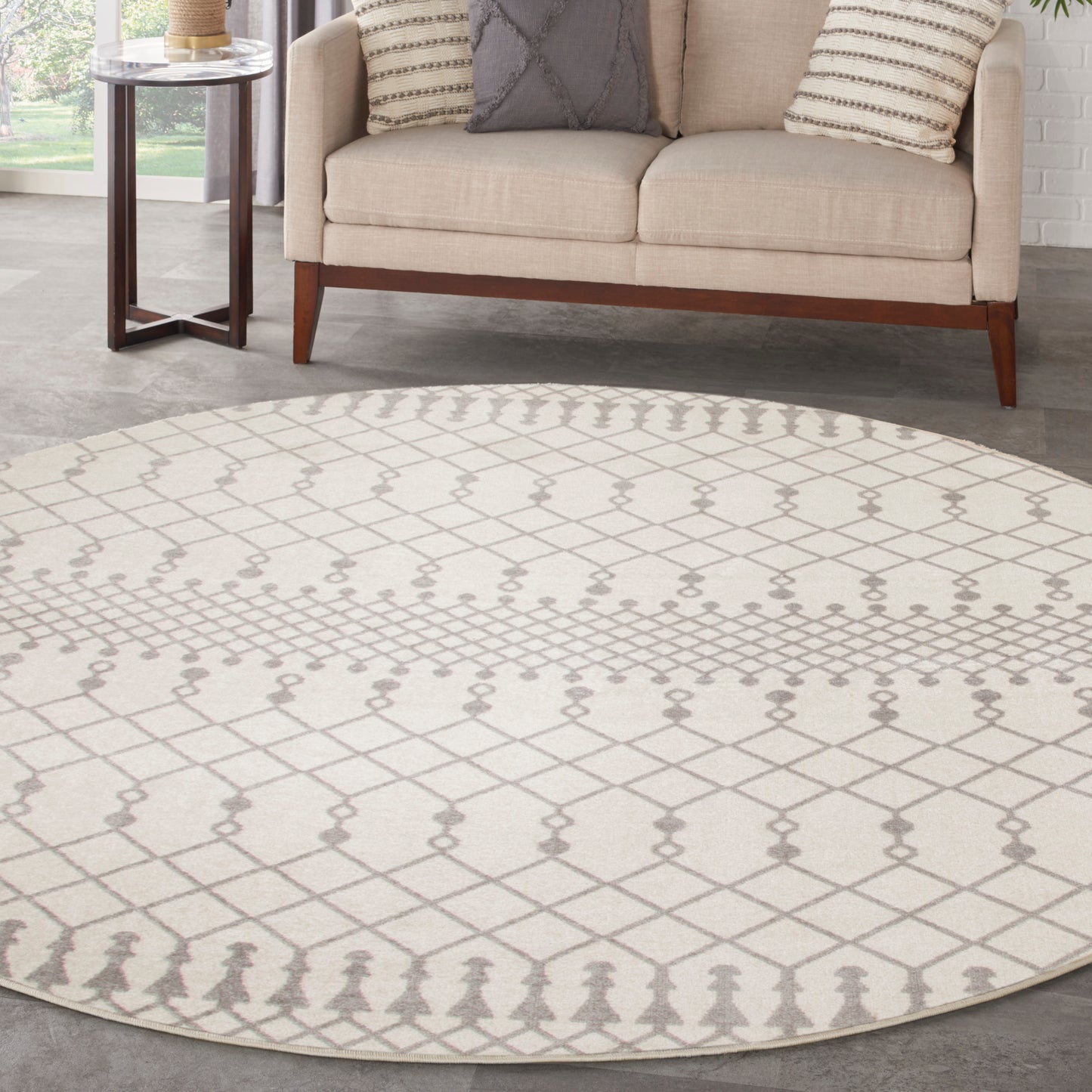 Nourison Astra Machine Washable 5'3" x Round Ivory Bohemian Indoor Rug