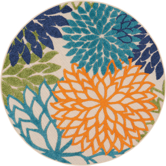 Nourison Aloha 4' x Round Multicolor Tropical Rug