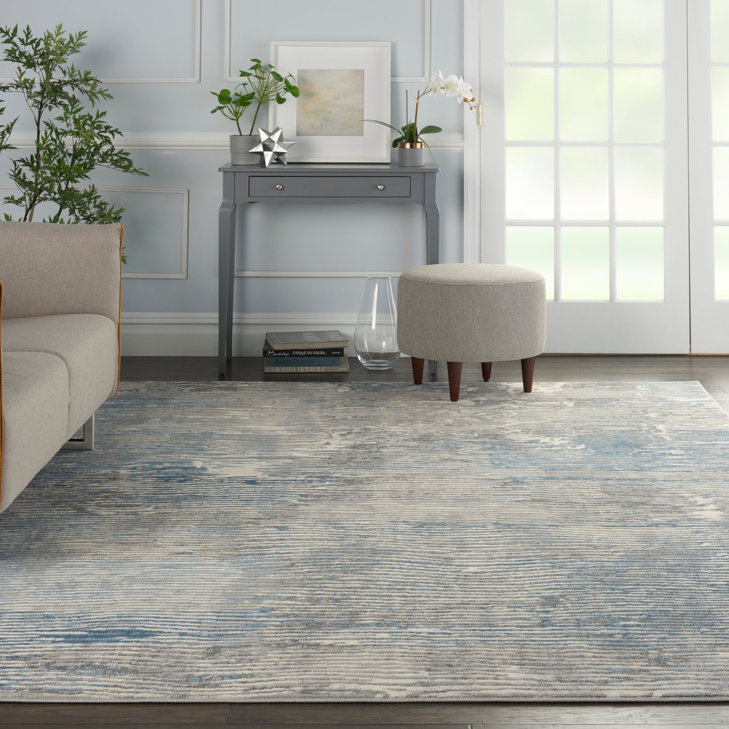 Nourison Solace 8' x 10' Ivory/Grey/Blue Modern Indoor Rug