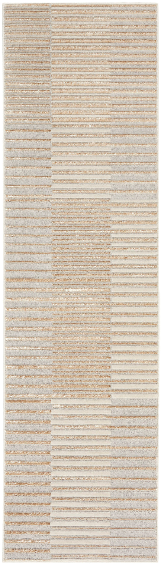 Inspire Me! Home Décor Brushstrokes 2'2" x 7'6" Beige Silver Modern Indoor Rug