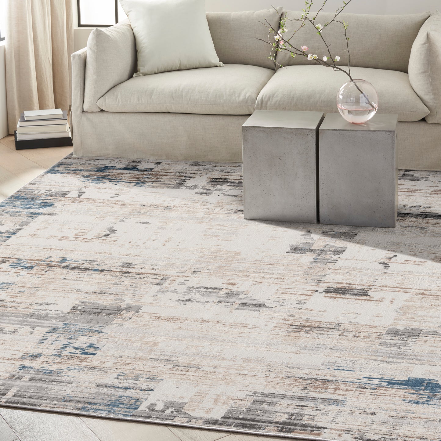 Calvin Klein CK022 Infinity 7'10" x 9'10" Ivory Grey Blue Modern Indoor Rug