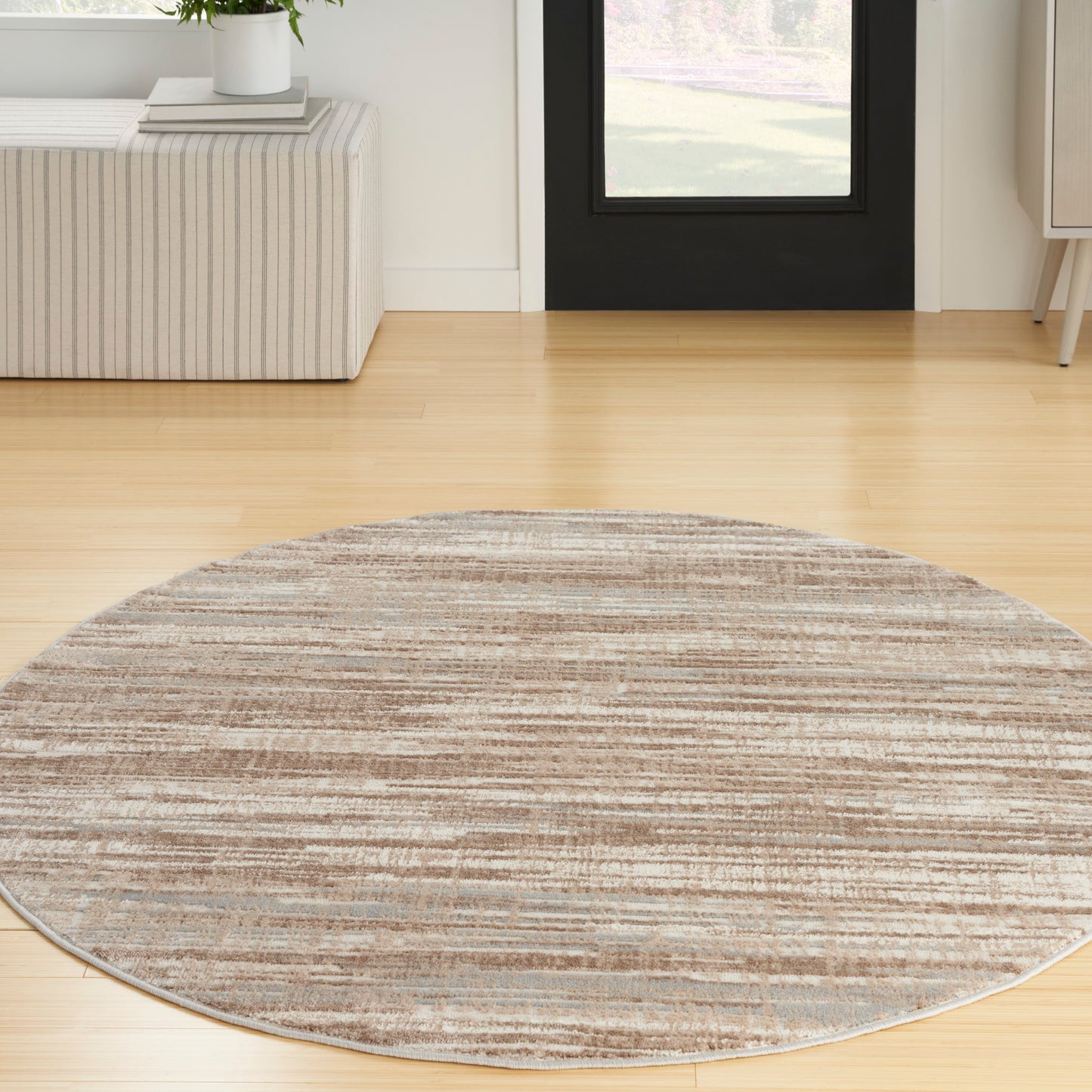 Nourison Elation 5'3" x Round Ivory Grey Modern Indoor Rug