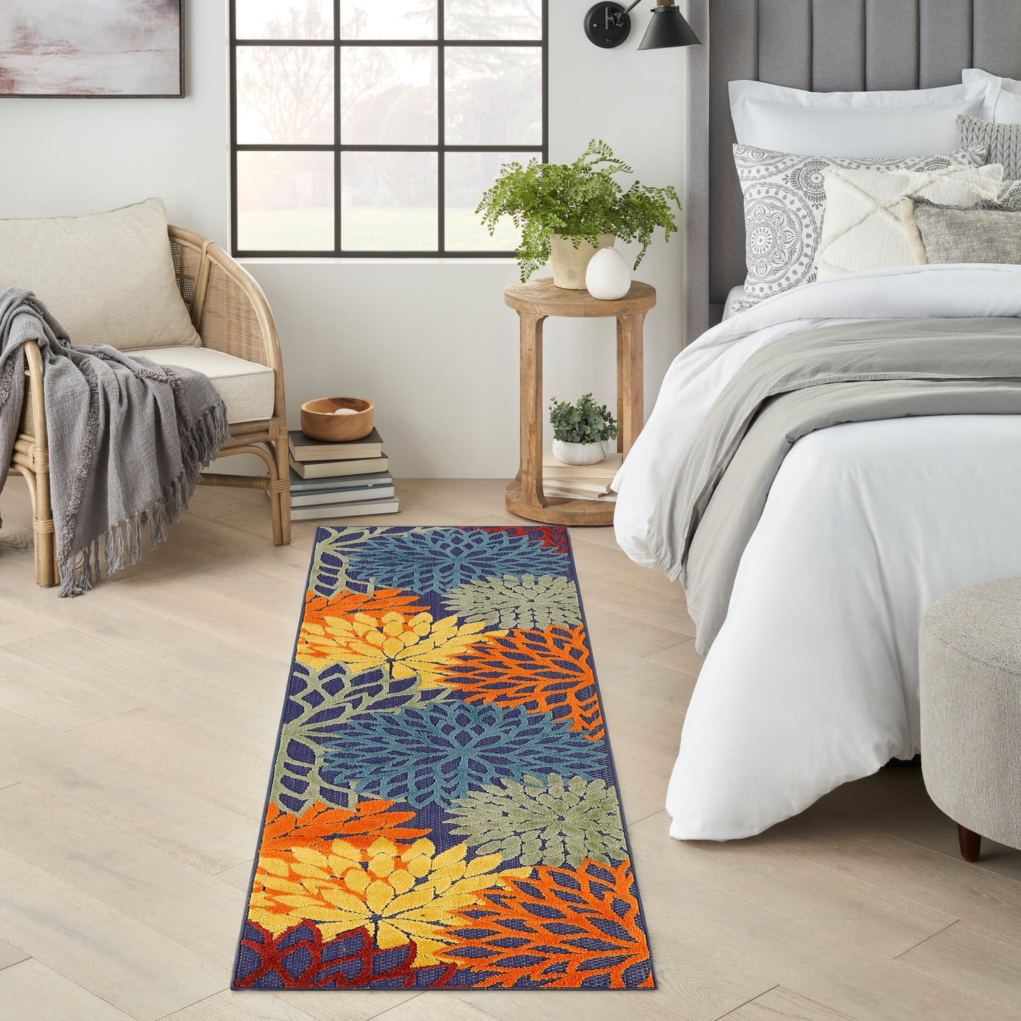 Nourison Aloha 2'3" x 8' Navy Multicolor Outdoor Rug