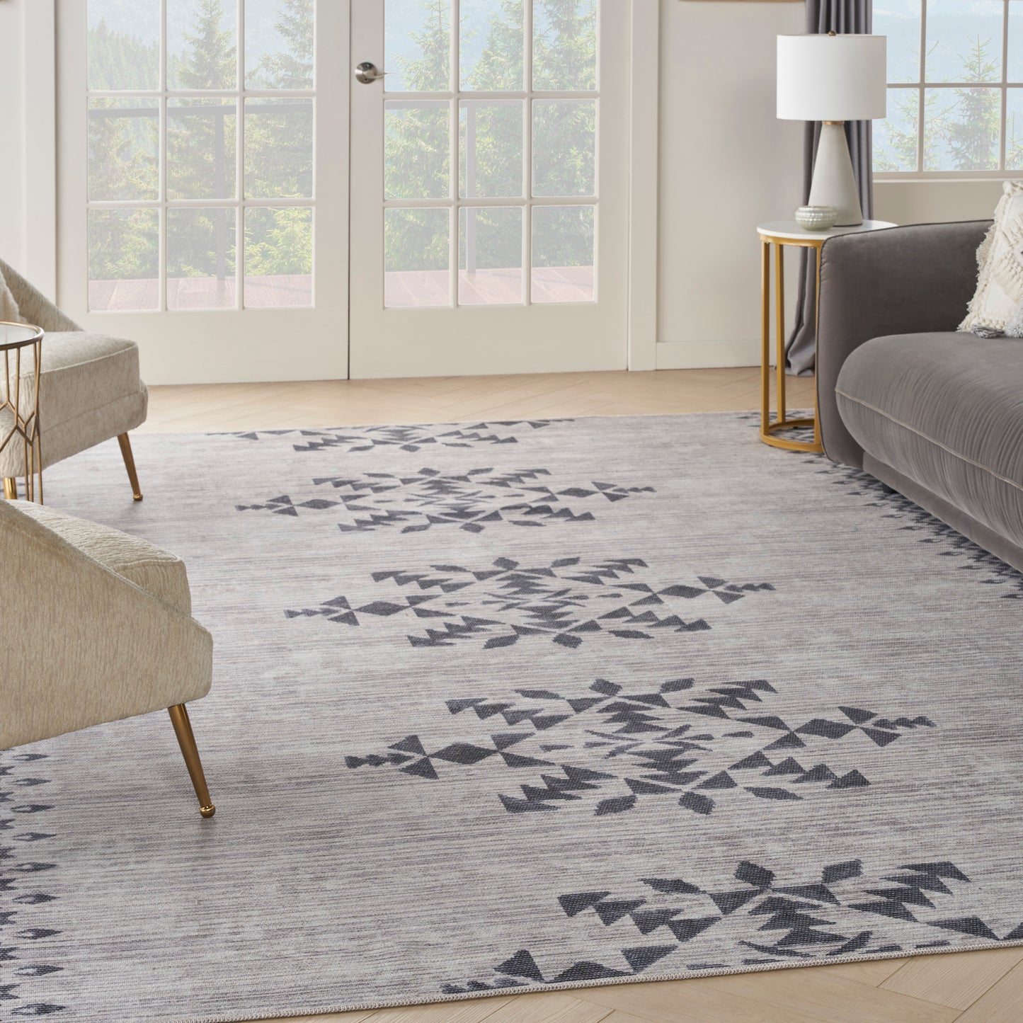 Nicole Curtis Machine Washable Series 1 9'2" x 12' Ivory/Charcoal Scandinavian Indoor Rug