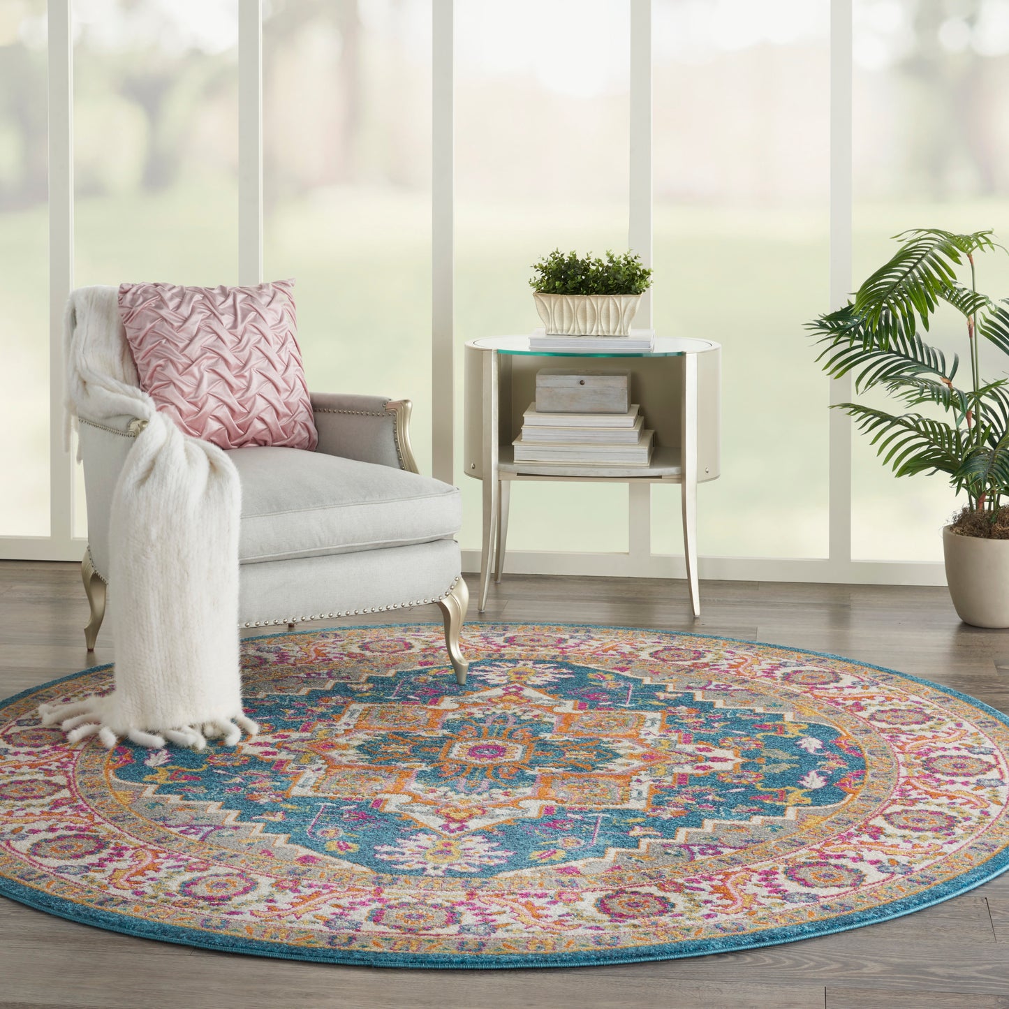 Nourison Passion 8' x Round Teal Multicolor Bohemian Indoor Rug