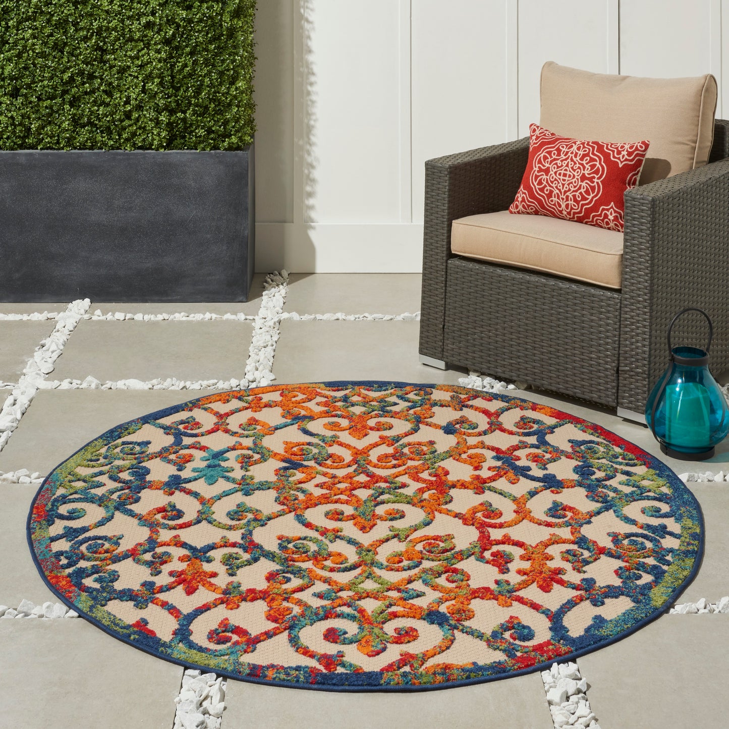 Nourison Aloha 4' x Round Multicolor Contemporary Rug