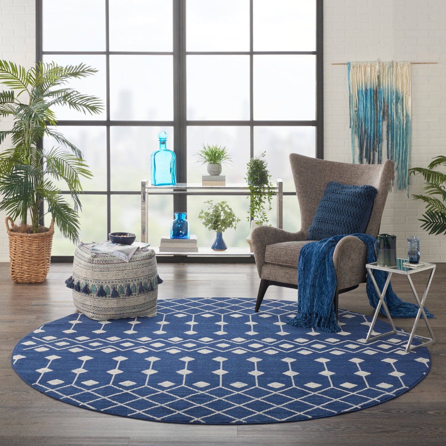 Nourison Grafix 8' x Round Navy Bohemian Indoor Rug