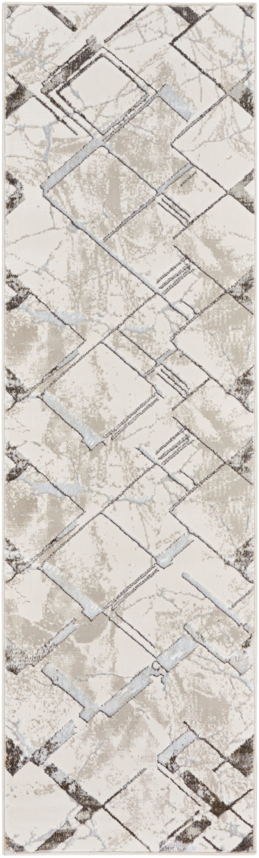 Nourison Glitz 2'3" x 7'6" Ivory/Grey Modern Indoor Rug