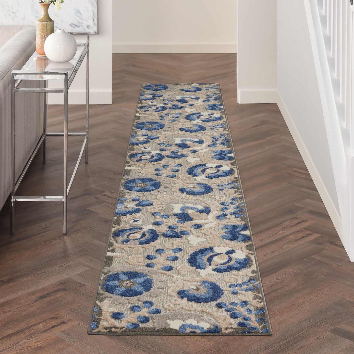 Nourison Aloha 2'3" x 12' Natural Blue Farmhouse Rug