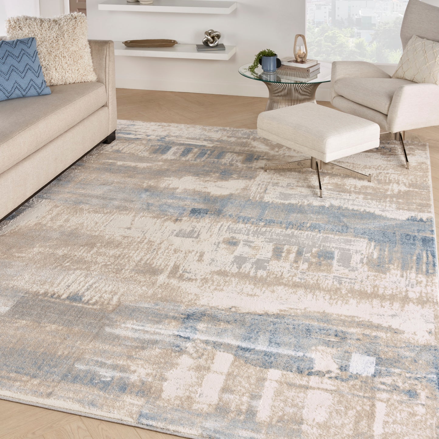 Nourison Solace 8' x 10' Ivory/Grey/Blue Modern Indoor Rug