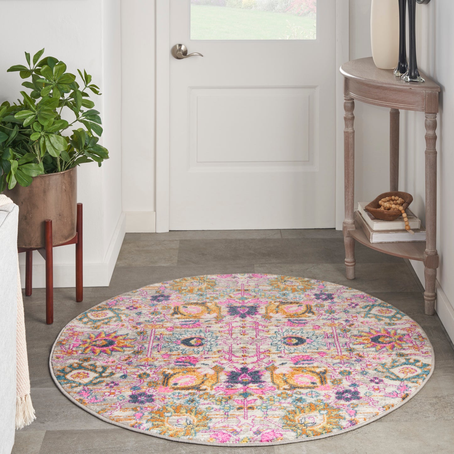 Nourison Passion 4' x Round Silver Bohemian Indoor Rug