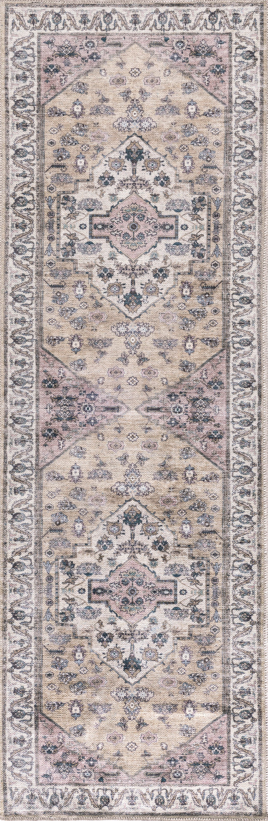 Nourison Grand Washables 2' x 6' Beige Multicolor Vintage Indoor Rug