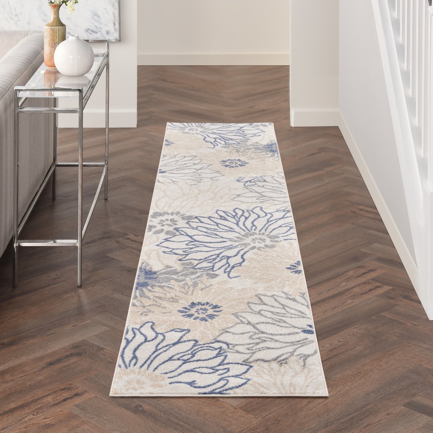 Nourison Passion 2'2" x 10' Ivory Grey Blue Contemporary Indoor Rug