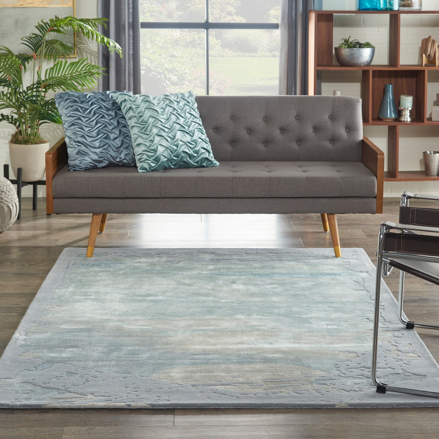 Nourison Prismatic 3'9" x 5'9" Seafoam/Silver Modern Indoor Rug